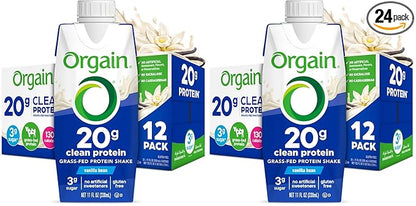 Orgain Clean Protein Shake,Grass Fed Dairy,Vanilla Bean - 20g Whey High Protein,Kosher,Ready to Drink,Low Net Carbs,Gluten Free,No Soy Ingredients,11 Fl Oz,(Pack of 24)