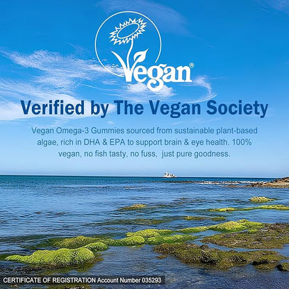 Vegan Omega-3 Gummies 1280mg + CoQ10 + Vitamin D3 K2 (MK7), Omega 3 Fish Oil Alternative for Adults w/EPA 600mg DHA 400mg & MCT Oil, No Fish Taste from Marine Algae, for Brain, Eye, Immunity, 1 Pack