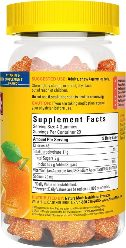 Nature Made Maximum Strength Dosage Vitamin C 1000mg per Serving, Immune Support Vitamin C Gummies for Adults, 80 Gummies, 20 Day Supply