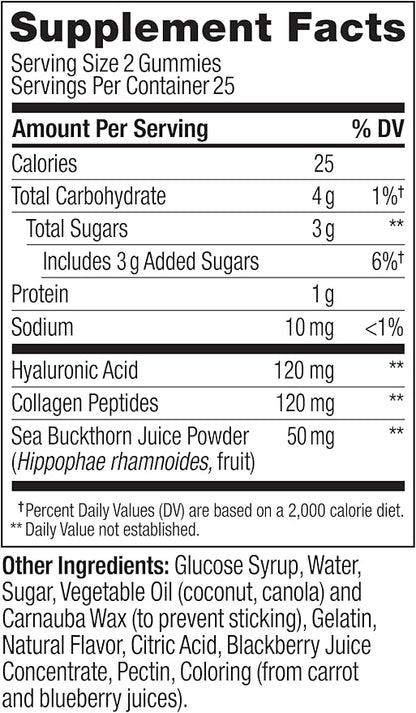 OLLY Glowing Skin Gummy, Hydrated & Youthful Skin,* Hyaluronic Acid, Collagen Peptides, Sea Buckthorn, Plump Berry Flavor, 25 Day Supply - 50 Count (Pack of 2)