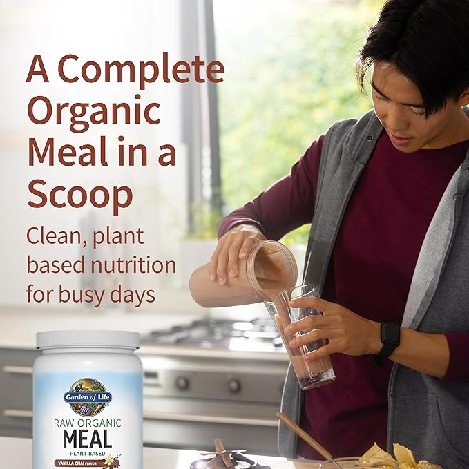 Garden of Life Meal Replacement Shakes, Raw Organic, Vanilla Chai Protein Powder with Plant Based Pea Protein, Sprouts, Greens, Probiotics, Dairy Free 28 Servings