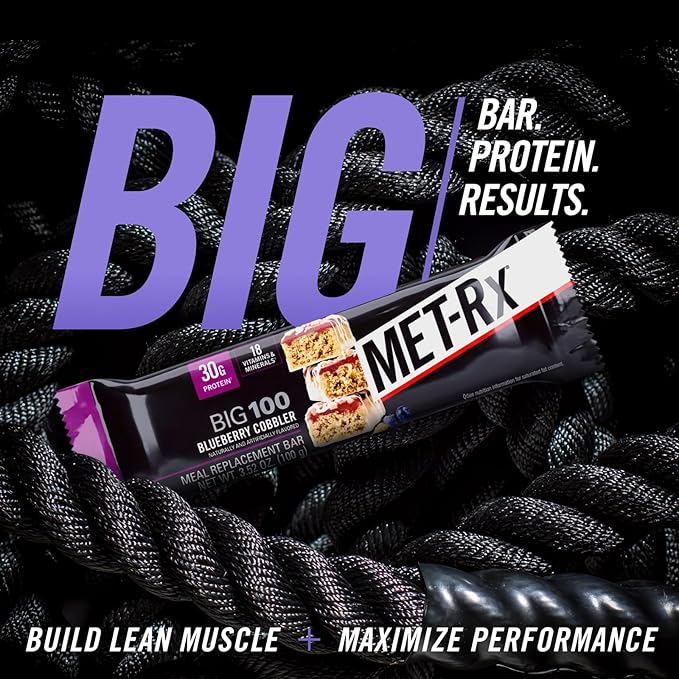 MET-Rx Big 100 Colossal Protein Bars, Healthy Meal Replacement Snack, Blueberry Cobbler, 3.52 oz, 4 Count
