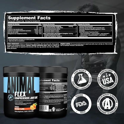 Animal Flex Powder - Joint Support Supplement for Pain Relief, Repair and Restore Muscles with Turmeric, Glucosamine, Chondroitin, MSM, Collagen and Boswellia, Great Tasting Orange Flavor, 30 Scoops