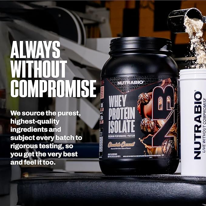 NutraBio 100% Whey Protein Isolate Protein Powder, 25g Protein with Complete Amino Acid Profile, Non-GMO, Soy & Gluten Free, Low Carb, Low Calorie Whey Protein Powder, Chocolate Coconut, 2 Lbs
