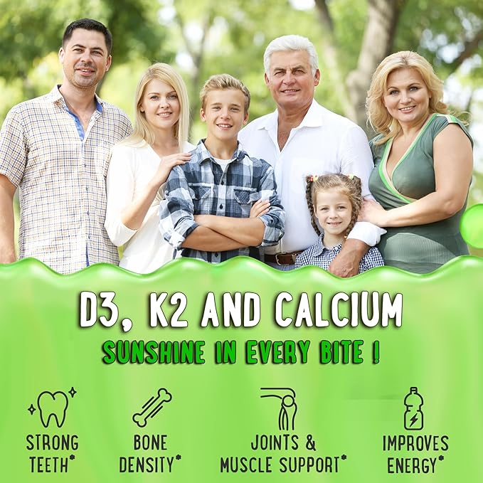 OH MY CHEWY Center-Filled Vitamin D3 K2 & Calcium Gummies - Supplement for Healthy Teeth, Bone & Energy - 5000 IU D3, 120 mcg K2(MK-7), 120 mg CA - Vegan & Non-GMO - 120 Count