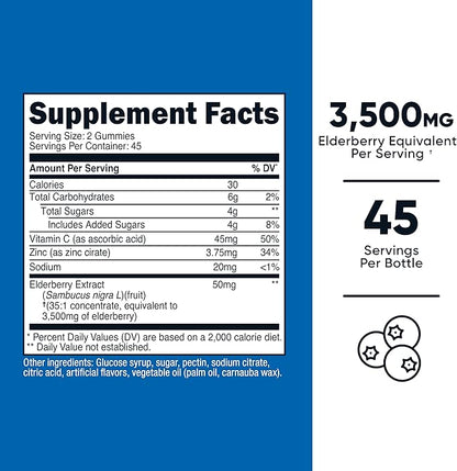 Nutricost Elderberry Extract Gummies 90 Gummies for 45 Servings Per Bottle - with Vitamin C & Zinc, Gluten Free