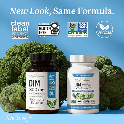 DIM Supplement 200 mg (120 Ct) | Estrogen Balance for Women & Men | Hormone Balance, Hormonal Acne Supplements, Menopause, Antioxidant & PMS Support | Non-GMO, Vegan, Soy Free | 4 Month Supply