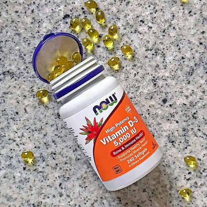 NOW Foods Supplements, Vitamin D-3 5,000 IU, High Potency, Structural Support*, 240 Softgels with Now Supplements, Vitamin K-2 100 mcg, Menaquinone-4 (MK-4), 250 Veg Capsules