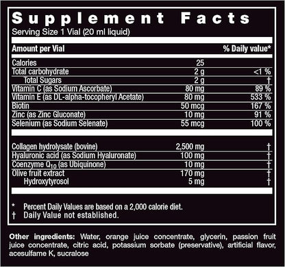 Orthomol Beauty Vial - Liquid Women's Beauty Supplement with Collagen Hydrolysate, Hyaluronic Acid, and Coenzyme Q10 for Hair, Skin, and Nail Health