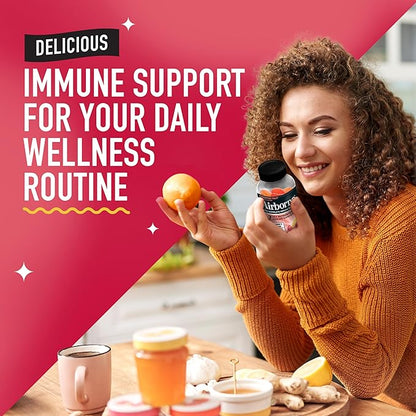 Vitamin C 750mg (per Serving) - Airborne Assorted Fruit Flavored Gummies (63 Count in a Bottle), Gluten-Free Immune Support Supplement with Vitamins A C E, Selenium, Echinacea & Ginger