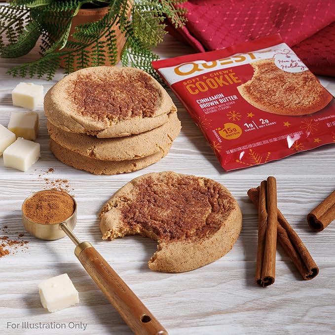 Quest Nutrition Cinnamon Brown Butter Protein Cookie, 15g Protein, 1g Sugar, 2g Net Carbs, Keto Friendly, High Protein, Low Carb; 12 Count