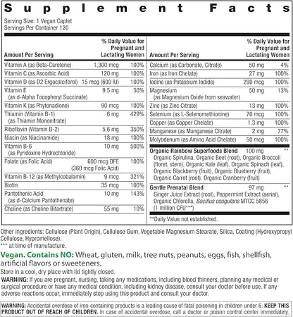 Rainbow Light High-Potency Prenatal One Multivitamin, Prenatal Health Multivitamin Supports Mom's Health and Baby's Development, With Vitamin C, Vegan, 120 Count
