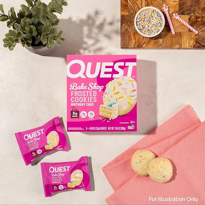 Quest Nutrition Frosted Protein Cookies, Birthday Cake, <1g Sugar, 5g Protein, 1g Net Carbs, Gluten Free, 8 Cookies