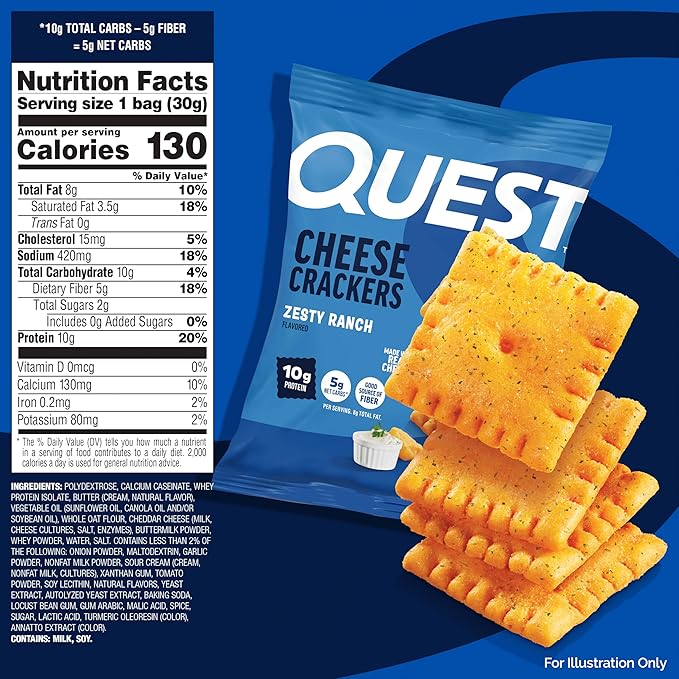 Quest Nutrition Cheese Crackers, Zesty Ranch Flavor, 10g Protein, 5g Net Carbs, High Protein, 4 Count