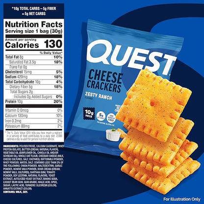 Quest Nutrition Cheese Crackers, Zesty Ranch Flavor, 10g Protein, 5g Net Carbs, High Protein, 4 Count