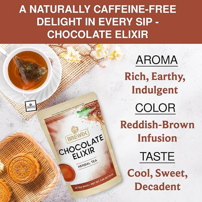 BREWIX, Chocolate Elixir Rooibos Herbal Tea (30 Pyramid Tea Bags) | Rooibos with Cinnamon, Spearmint, Peppermint | Dessert Tea | Chocolate Tea