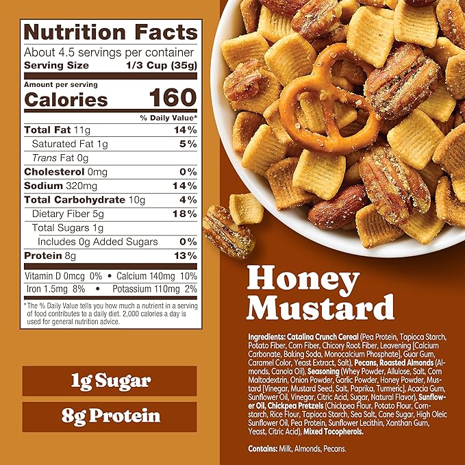 Catalina Crunch Protein Snack Mix - 8g Protein, 1g Sugar per Serving - Good Source of Fiber, Keto, Gluten Free - Honey Mustard, 5.25 Ounce Bag (Pack of 4)