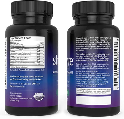 Shut-Eye- The Most Potent Natural Sleep Aid & Caffeine Neutralizer! All Natural Non-Addictive Herbal Complex w/Valerian, Melatonin, Rutaecarpine & 10 More