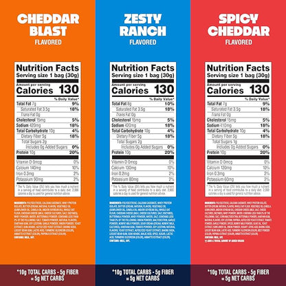 Quest Cheesy Protein Crackers Variety Pack, Zesty Ranch, Cheddar Blast, Spicy Cheddar, High Protein, Low Carb, 12 Count (4 each flavor)