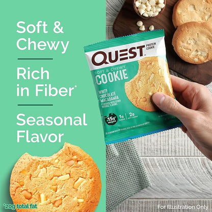Quest Nutrition White Chocolate Macadamia Protein Cookie, 15g Protein, 1g Sugar, 2g Net Carbs, Keto Friendly, High Protein, Low Carb; 4 Count
