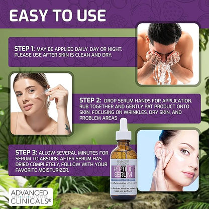 Advanced Clinicals Hyaluronic Acid Moisturizer Face Serum + Collagen Peptide Facial Serum Skin Care Set | Hydrating Serums For Diminishing Appearance Of Wrinkles, Dry Skin, Fine Lines, Set Of 2