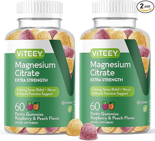 VITEEY Magnesium Gummies for Adults - 170mg of Magnesium Citrate Gummy for Calm, Sleep, Nerve & Muscle Function Support - Vegan, Gluten Free - 120 Count