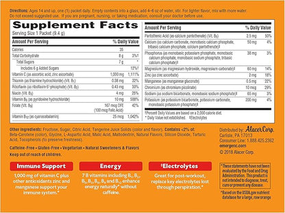 Emergen-C 1000mg Vitamin C Immune Support Powder Tangerine 30CT includes Zinc, Manganese, 7 B Vitamins and Electrolytes for Back to School Essentials