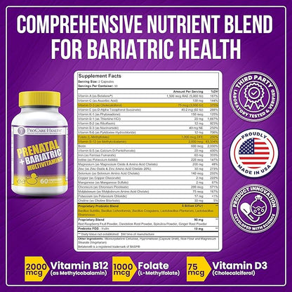 ProCare Health Prenatal Bariatric Multivitamin with Iron (60 Easy to Swallow Capsules) – for Women, Bariatric Vitamins for Gastric Bypass & Gastric Sleeve (1 Month Supply)