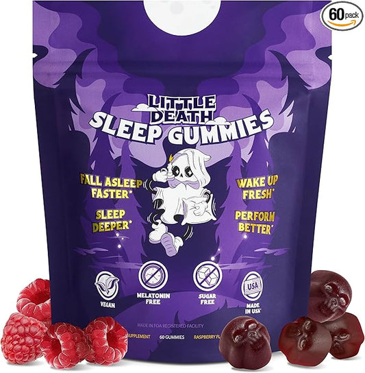 LITTLE DEATH Deep Sleep Gummies, 60 Pcs. – 50 mg. Magnesium, Ashwagandha, Chamomile, Vitamin B6 – Raspberry Flavor – Melatonin Free, Sugar Free, Vegan, Made in USA