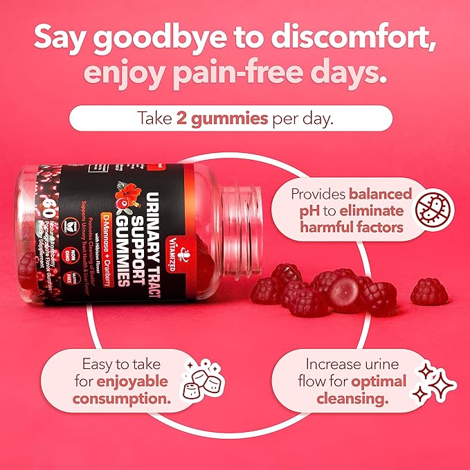 Potent Cranberry Gummies with D Mannose - Urinary Tract Health for Women & Men, Urinary Flush & Bladder Fast-Acting Support Supplements with Hibiscus Powder, 60 Count