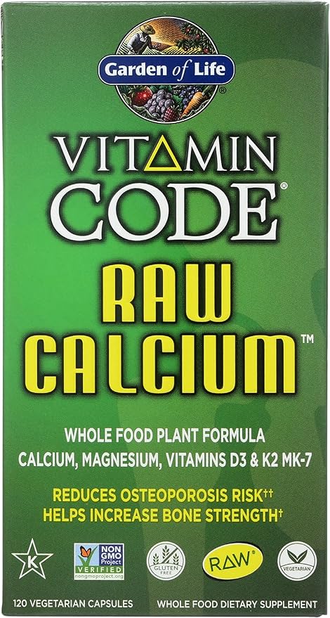 Garden of Life Raw Calcium Supplement for Women and Men - Vitamin Code Made from Whole Foods with Magnesium, K2, Vitamin D3 and Vitamin C plus Probiotics for Digestion, 120 Capsules