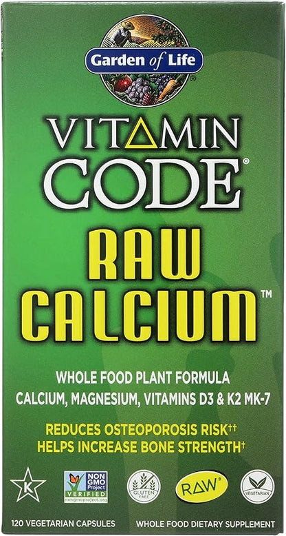 Garden of Life Raw Calcium Supplement for Women and Men - Vitamin Code Made from Whole Foods with Magnesium, K2, Vitamin D3 and Vitamin C plus Probiotics for Digestion, 120 Capsules