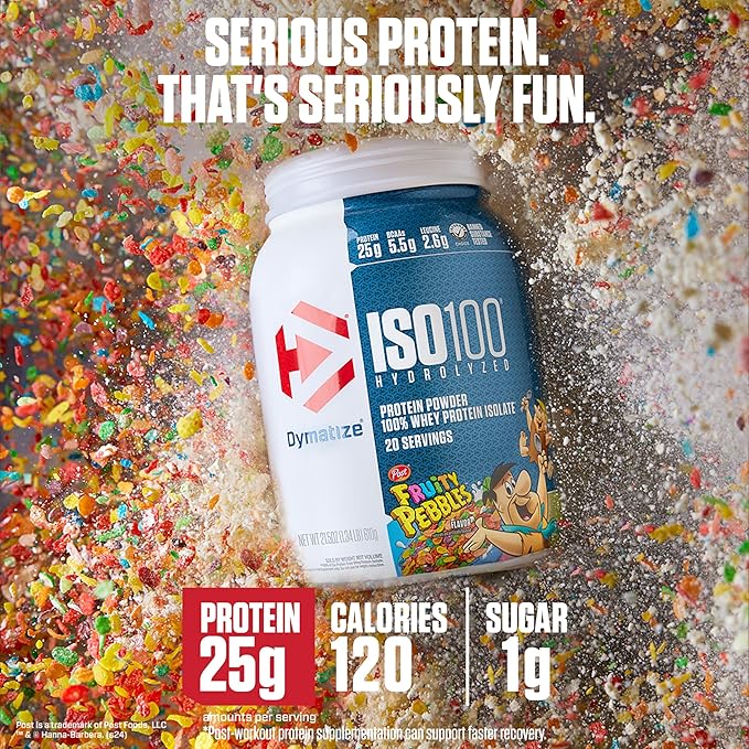 Bundle of Dymatize Performance Protein Shake, Fruity Pebbles (12 pack) + ISO100 Whey Protein Powder Isolate, Fruity Pebbles (20 Servings)