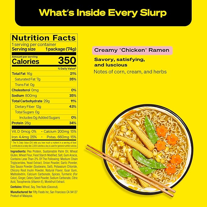 immi Creamy “Chicken” Ramen – Improved Taste, Better Texture & High Protein – Vegan, Ramen Noodles – Low Carb, Zero Sugar – Healthy Keto-Friendly Ramen Bowl, 6-Pack