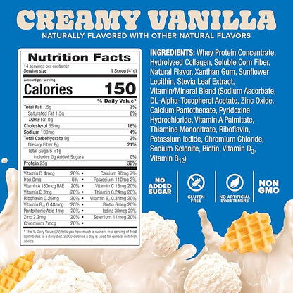 Pure Protein All-In-One Powder, Vanilla - Whey & Collagen, High Fiber, Vitamins, No Added Sugar, Non-GMO, Gluten-Free, 1.25lb