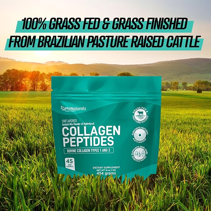 Collagen Peptides Protein Powder Instant-Mix [Unflavored] Hydrolyzed Collagen Supplement – from Pasture-Raised Grass-Fed Bovine Beef Non-GMO Keto & Paleo Friendly Anti-Aging Supplements PhiNaturals
