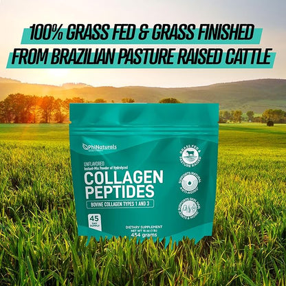 Collagen Peptides Protein Powder Instant-Mix [Unflavored] Hydrolyzed Collagen Supplement – from Pasture-Raised Grass-Fed Bovine Beef Non-GMO Keto & Paleo Friendly Anti-Aging Supplements PhiNaturals