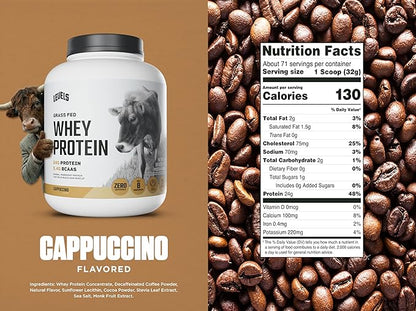 Levels Grass Fed Whey Protein Powder, No Artificials, 24G of Protein, Cappuccino, 5LB