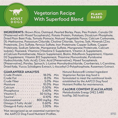 Natural Balance Limited Ingredient Adult Dry Dog Food with Vegan Plant Based Protein and Healthy Grains, Vegetarian Recipe, 4 Pound (Pack of 1)