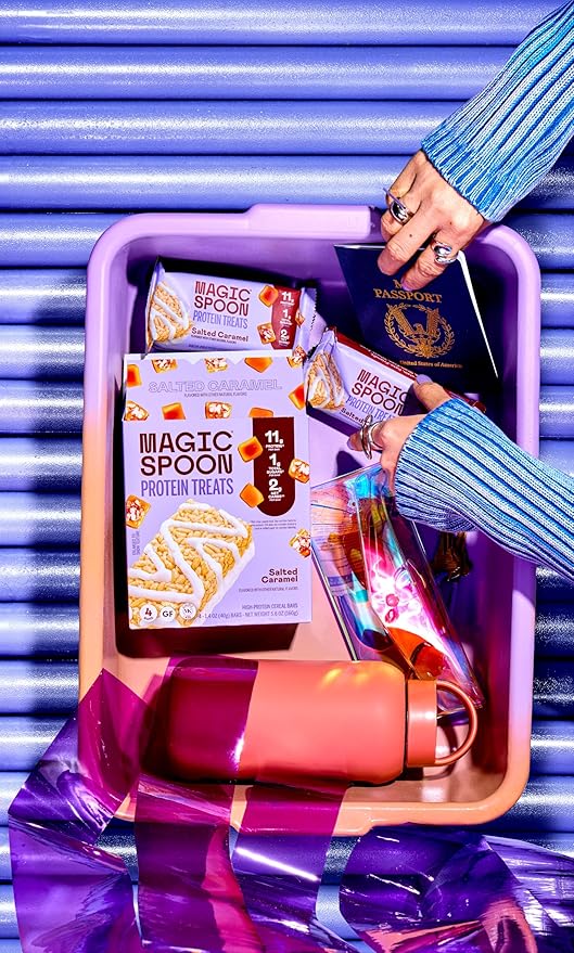 Magic Spoon Treats - 8 High Protein Bars, Salted Caramel - High Protein Gluten Free Snack - Sugar Free & Gluten Free Protein Cereal Bar - Low Carb & Keto Friendly - Healthy Snacks for Adults