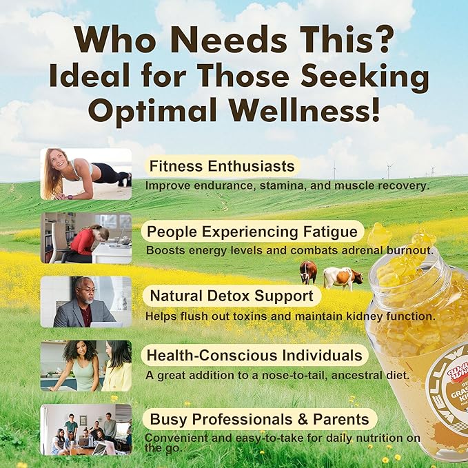 Well&Whole Grass Fed Beef Kidney Gummies, DAO Enzyme & Histamine Balance Support Supplement, DAO-Rich Food 5:1 Bovine Kidney Extract for Detox, Sugar-Free, 60 Gummies