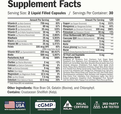Multivitamin for Men with Vitamins and Minerals for Energy, Focus and Immune Health – Premium Daily Mens Multivitamins & Multiminerals – 60 Liquid Capsules