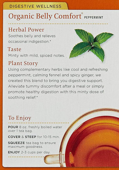 Traditional Medicinals Organic Belly Comfort Peppermint Herbal Tea, Promotes Healthy Digestion, (Pack of 3) - 16 Tea Bags