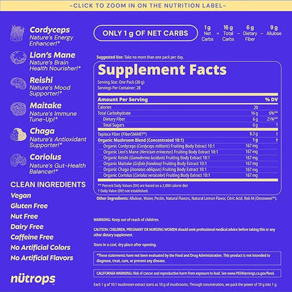 Nutrops Sugar-Free Lions Mane Mushroom Gummies for Adults, Functional Nootropics, Herbal Brain Supplement for Energy, Brain Health, Cognitive, Memory & Focus, Reishi, Chaga, Cordyceps - 28 Day Supply