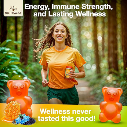 Black Seed Oil Gummies – Black Cumin Seed Oil, Ashwagandha, ACV, Biotin, Turmeric, Beet Root, Pomegranate, Vitamins C & B6 – Clean-Label Multivitamin Gummies for Adults & Kids