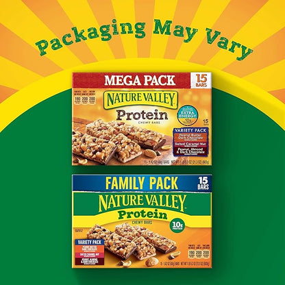 Nature Valley Protein Bars, Gluten Free Chewy Granola Snack Bars, 10g Protein, Peanut Butter Dark Chocolate, Salted Caramel Nut, Peanut Almond Dark Chocolate, 21.3 oz Box, 15 Count (Pack of 2)