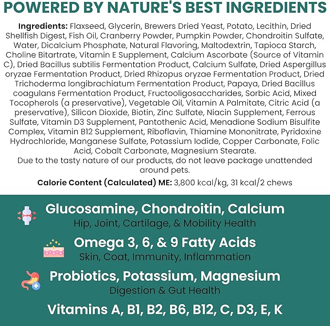 12-in-1 Multivitamin for Dogs - 240 Puppy and Senior Dog Vitamin and Supplement Soft Chews for Hip and Joint - Advanced Formula with Glucosamine, Omega 3,6,9, Vitamins, Probiotics, and More