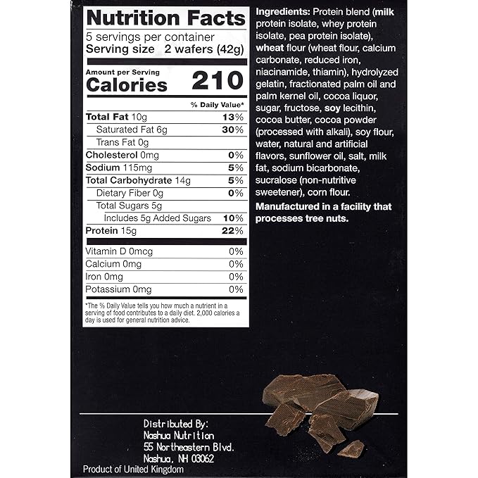 Proti-Thin High Protein Chocolate Wafer Squares, 15g Protein, Low Calorie, Low Sugar, Aspartame Free, Diet Wafer Bars, Healthy Snack, 2 Wafers per Serving, 5 Count Box