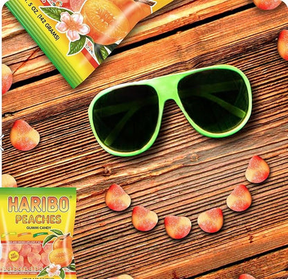 HARIBO Gummi Candy, Peaches Gummy Candy, 5 Ounce Share Size Bags (Pack of 12) Delicious Soft & Chewy Sweet Snacks, Fruity Peach Flavor