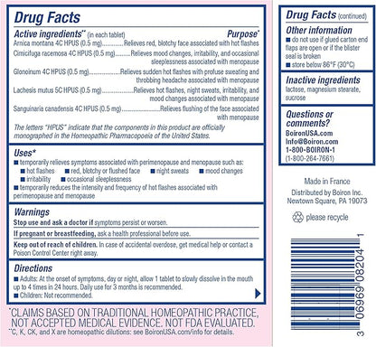 Boiron Cyclease Menopause Tablets for Relief of Hot Flashes, Night Sweats, Irritability, and Mood Swings - 60 Count